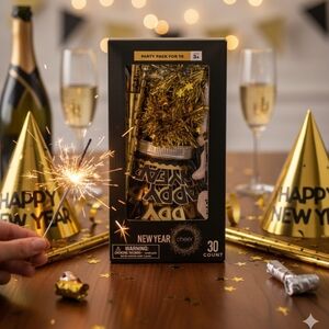 NYE NEW YEARS EVE Cheer Party Pack For 10- Leis, Headpieces, Noisemakers 30ct